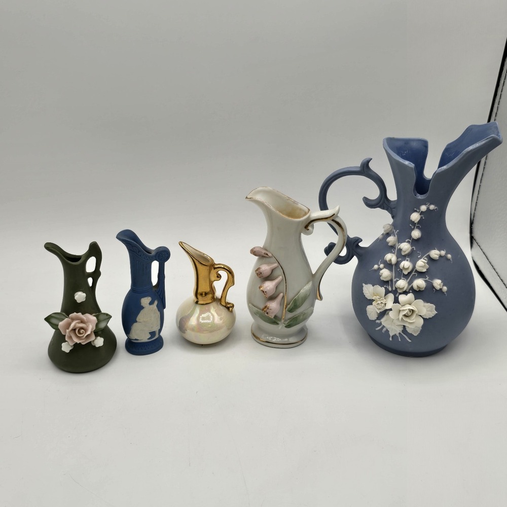 Lot Of Vtg Miniature Pitchers Vases Collection Japan Lefton Green Blue